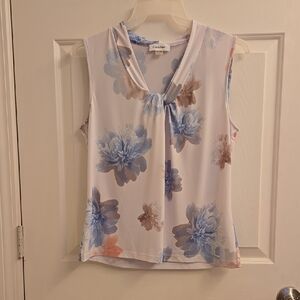 Calvin Klein Women's Floral Sleeveless Blouse - Blue and Brown